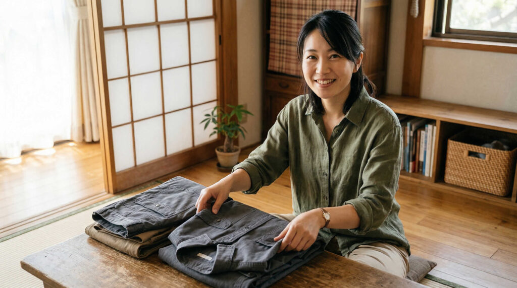 作業着の基本的なたたみ方と収納の手順