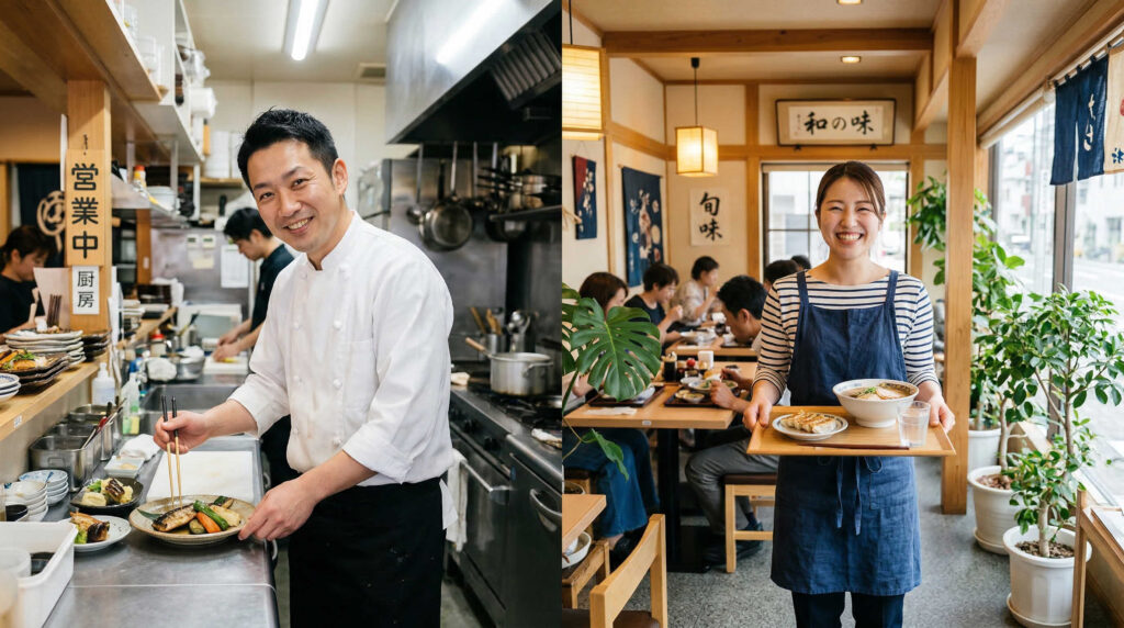 厨房用とホール用で異なるユニフォームの衛生要件