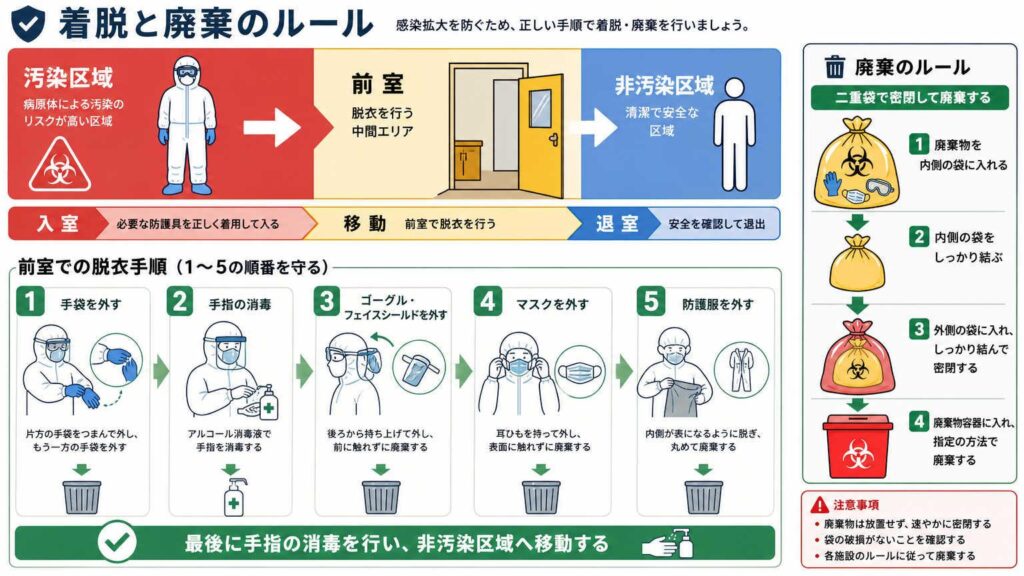 現場で守るべき着脱・移動・廃棄のルール