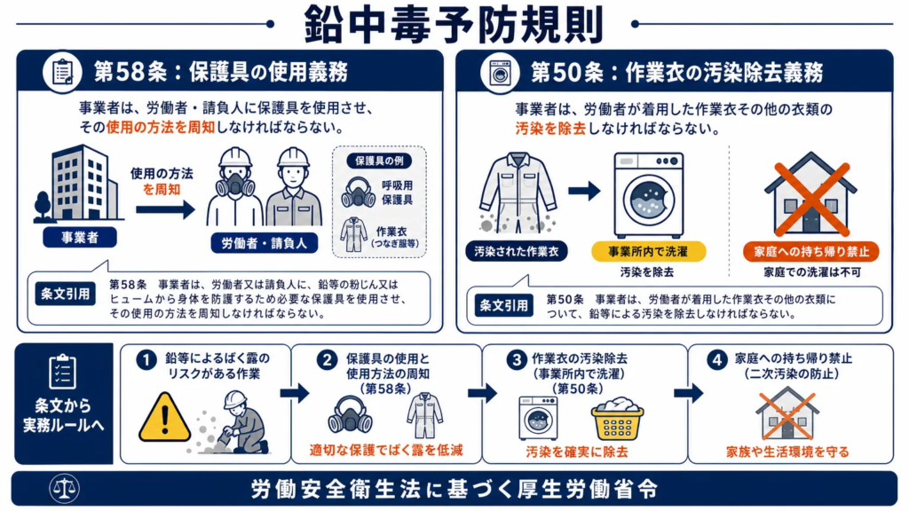 鉛作業の服装規定は鉛中毒予防規則で定められている 