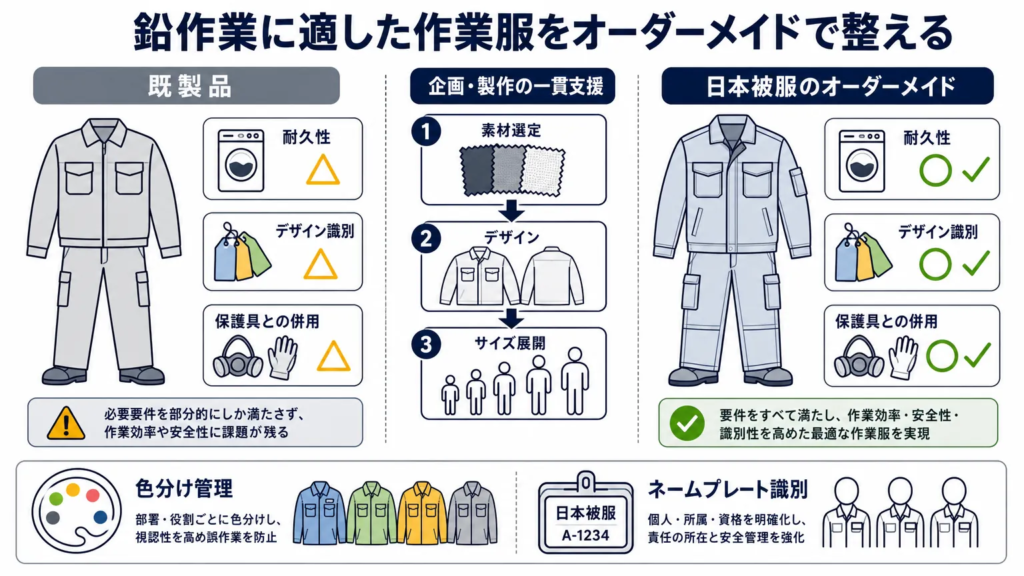 日本被服のオーダーメイドで鉛作業に適した作業服を整える