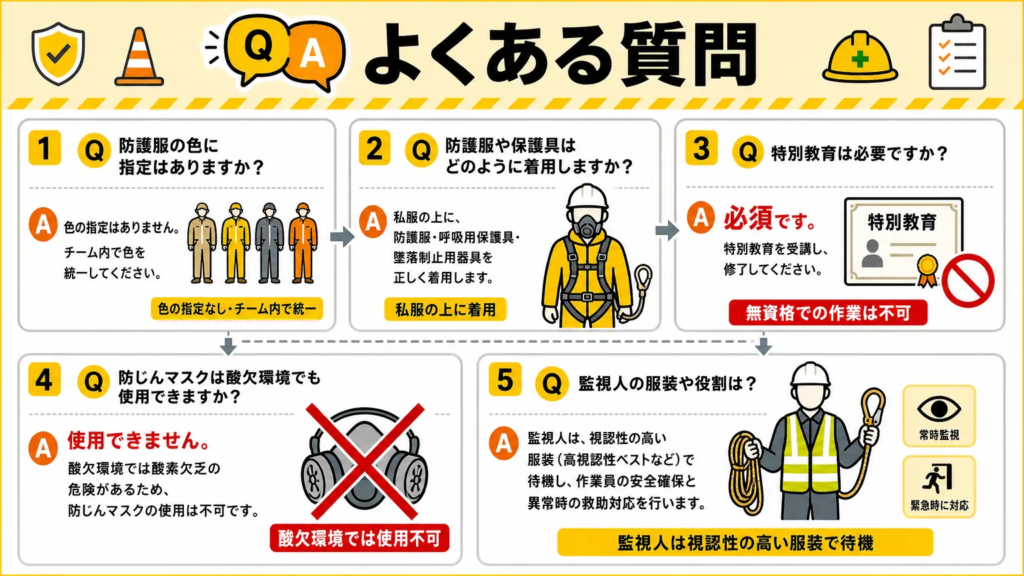 酸素欠乏作業の服装についてよくある質問